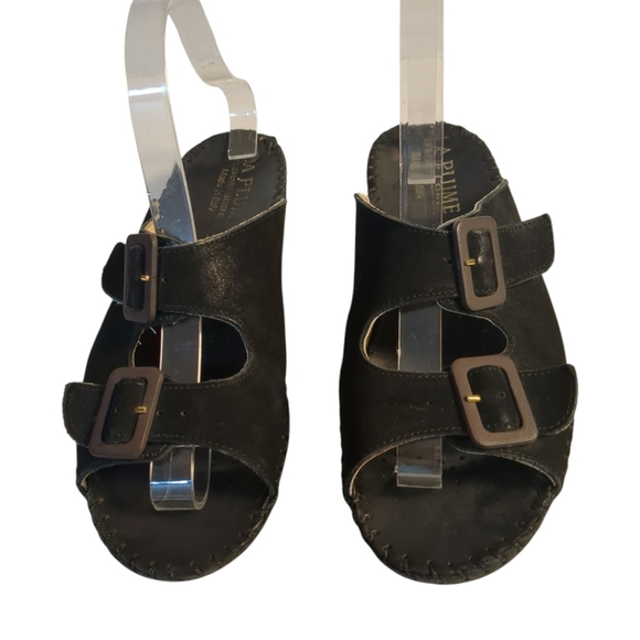 Black Suede Birk Look Slip On Shoes / Sandals Made in Italy LA PLUME SZ 9 - Picture 2 of 5